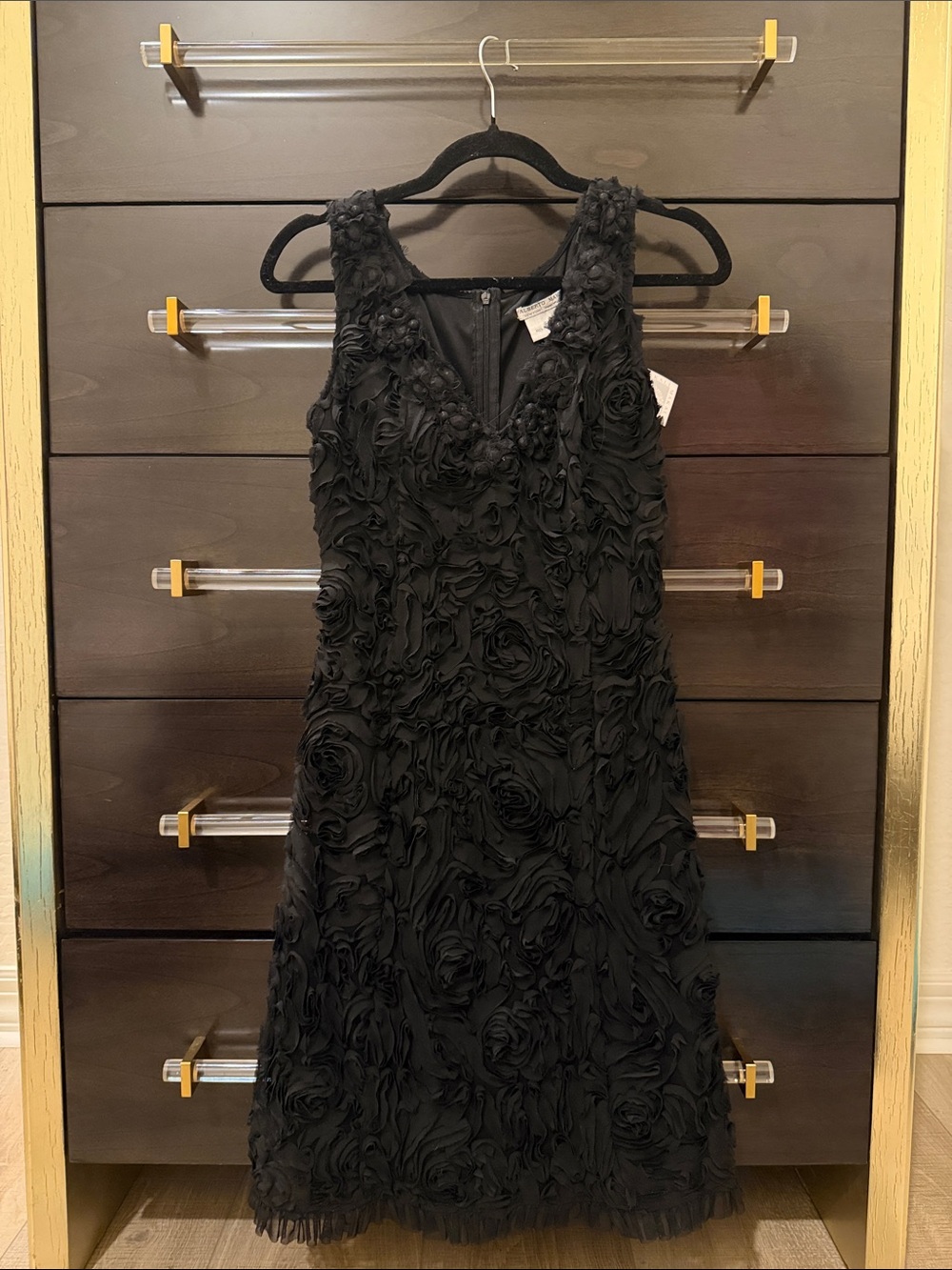 Black Rosette V-Neck Sleeveless Dress